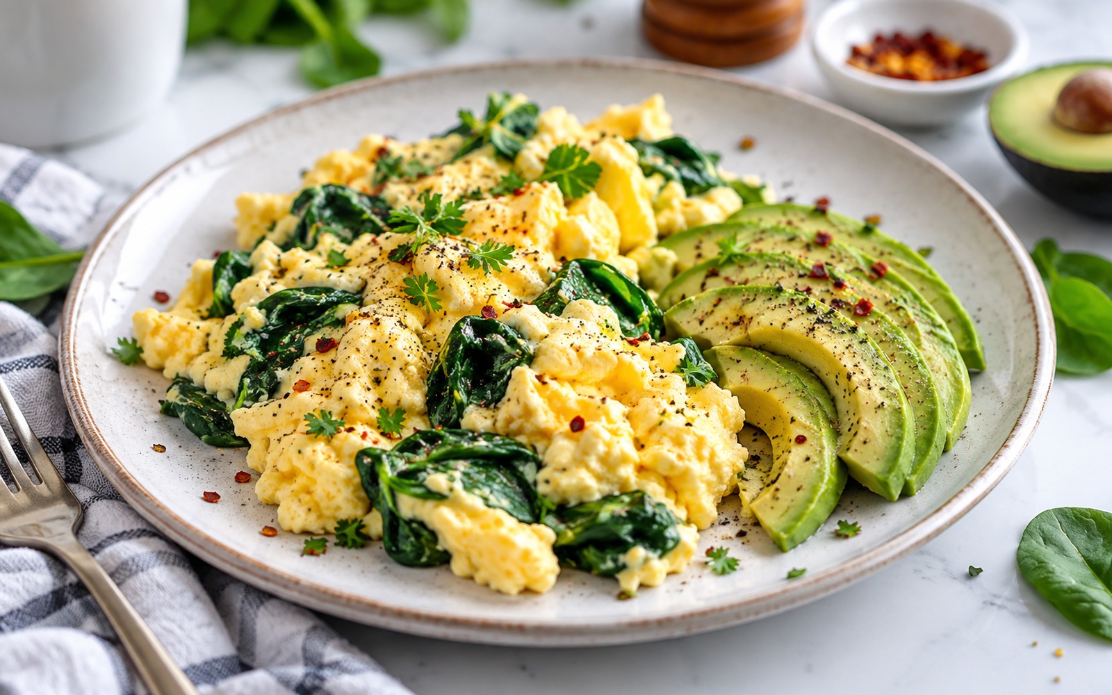 Avocado-Rührei mit Spinat
