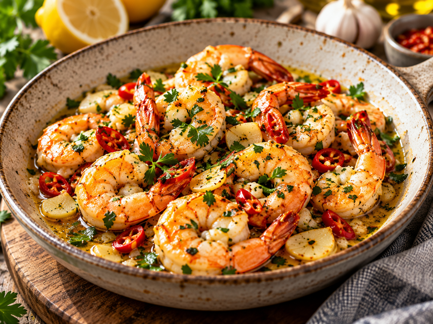 Garnelen mit Knoblauch und Chili