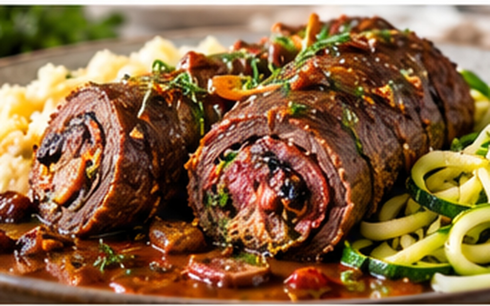 Geschmorte Rinderrouladen mit Zucchini-Nudeln