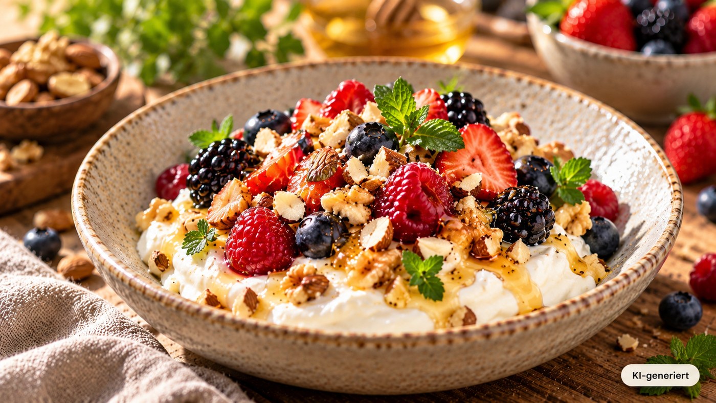 Griechischer Joghurt mit Nüssen und Beeren