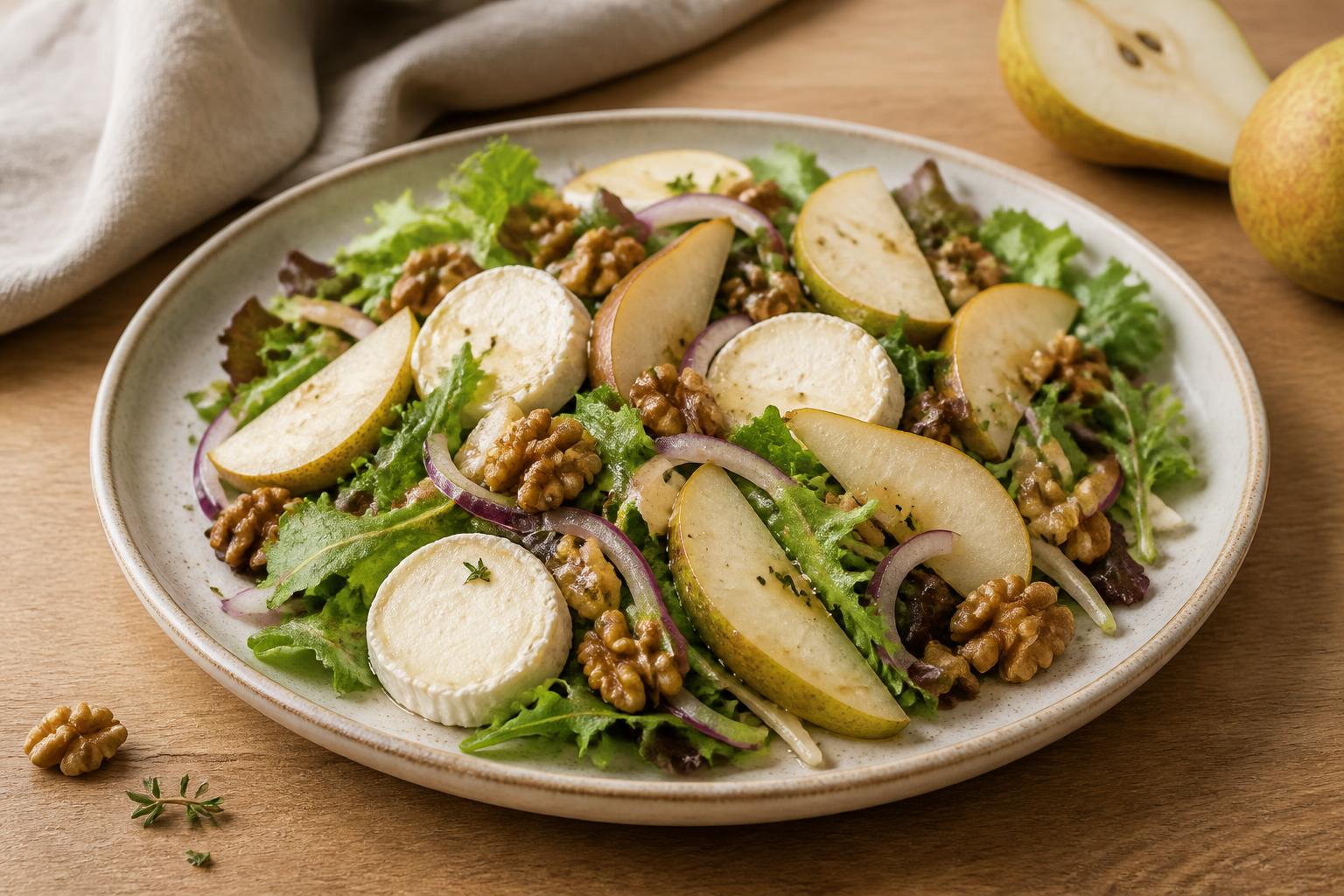 Ziegenkäsesalat mit Walnüssen und Birne