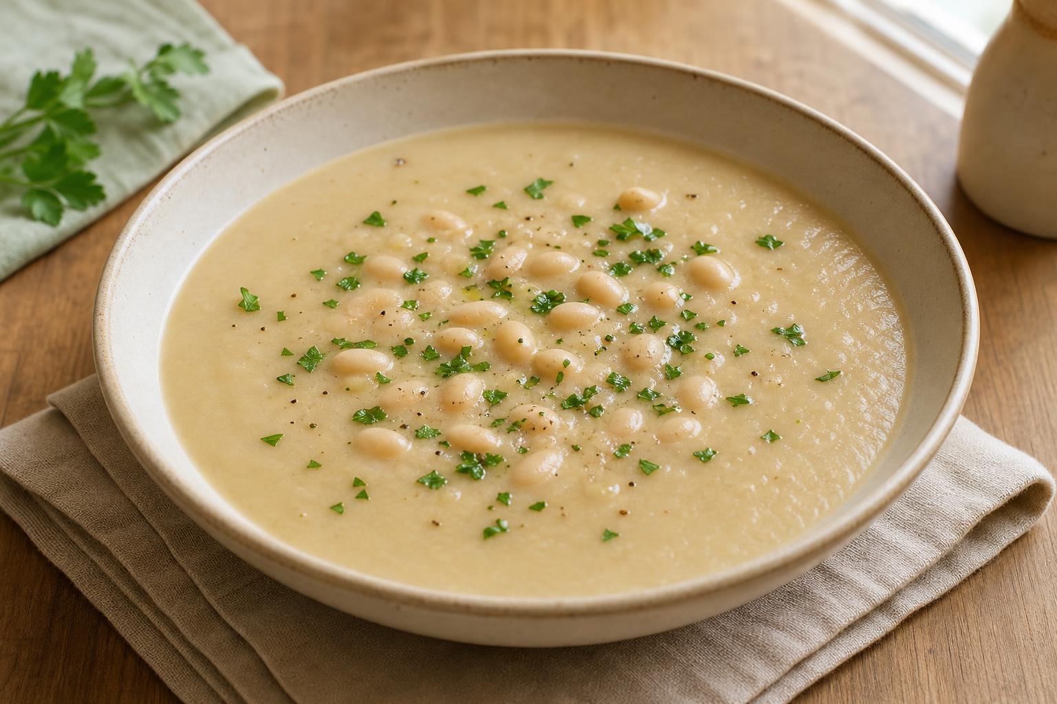 Pastinaken-Birnen-Suppe mit weißen Bohnen