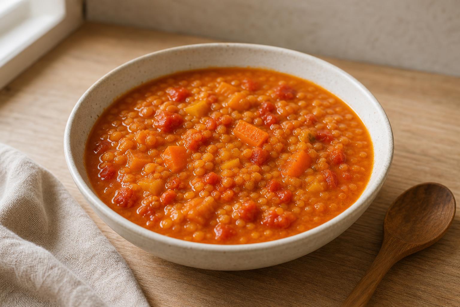 Rote-Linsen-Suppe mit Aprikosen und Kreuzkümmel