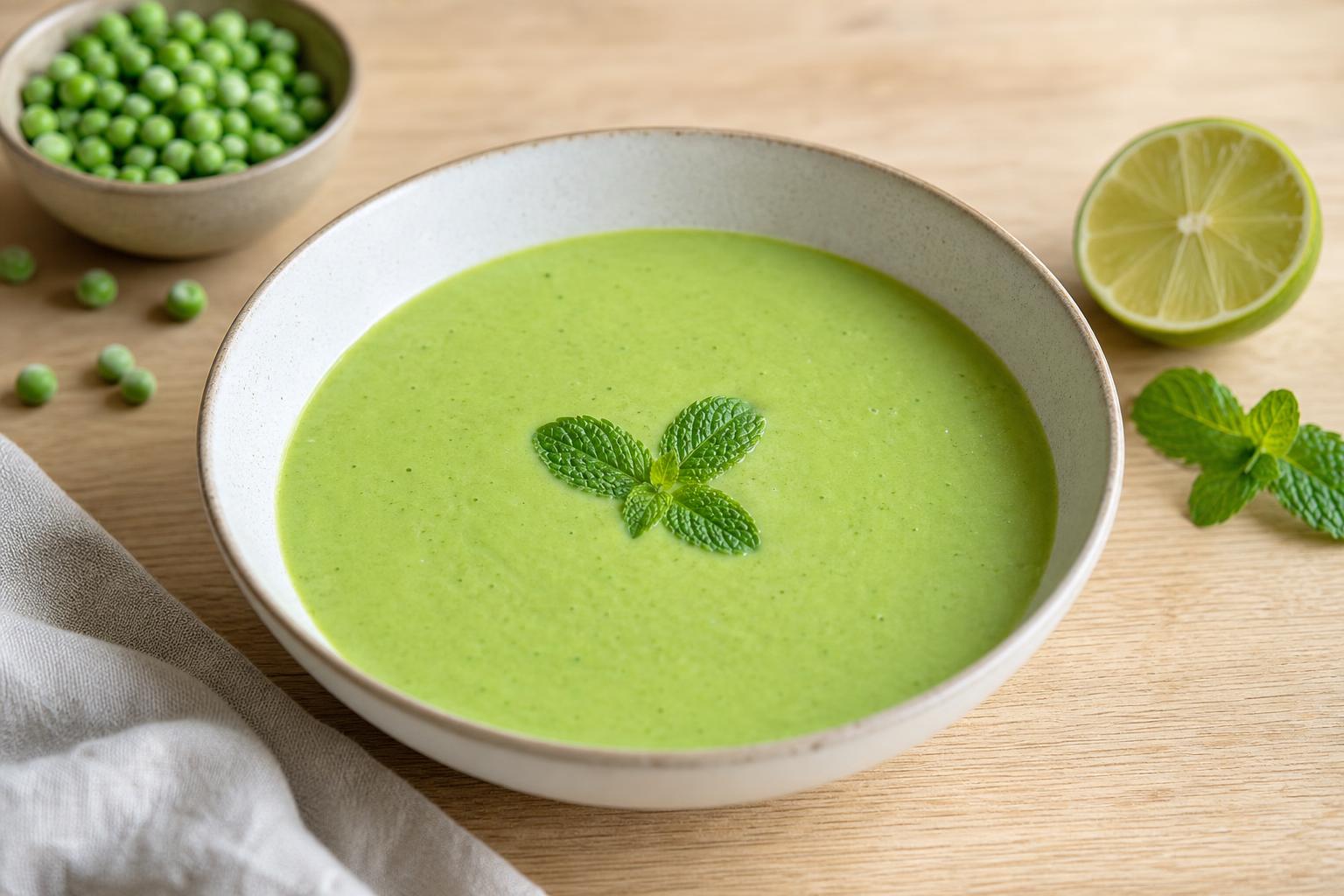 Erbsen-Kokos-Suppe mit Minze und Limette