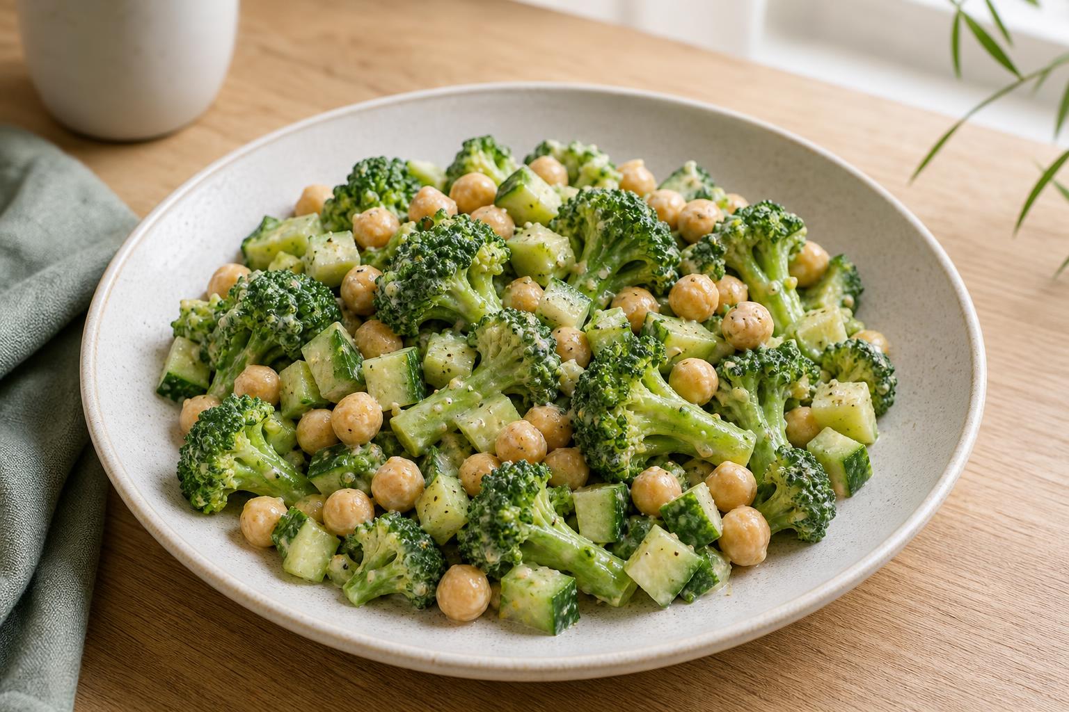 Brokkoli-Kichererbsen-Salat mit Tahin-Zitronen-Dressing