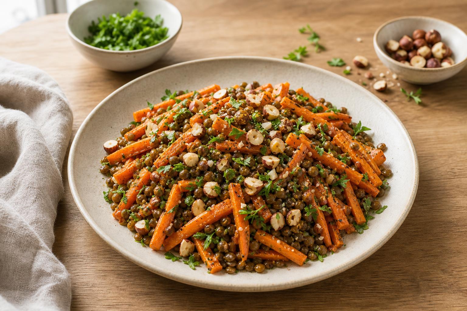 Warmer Möhren-Linsen-Salat mit Haselnüssen