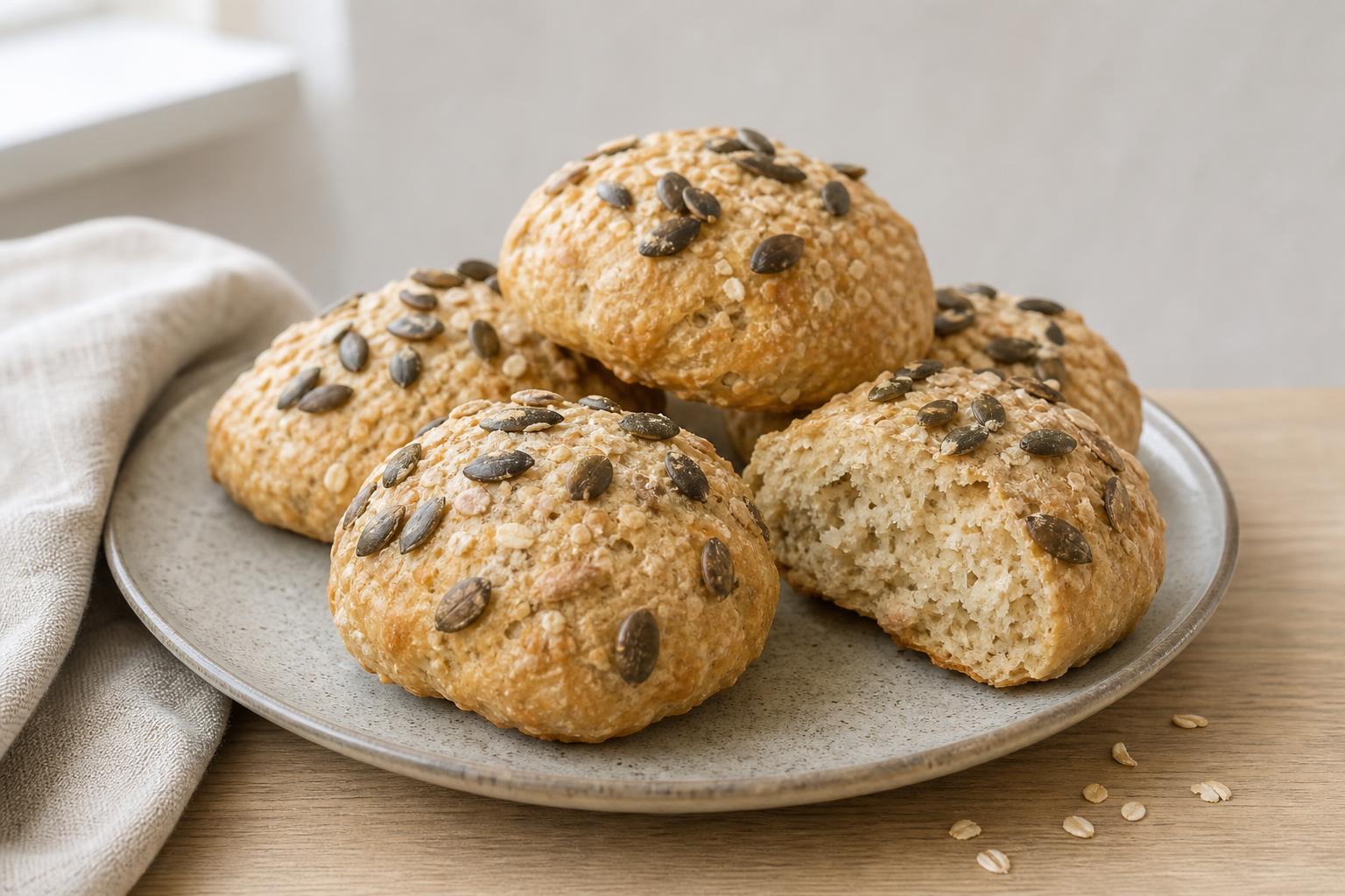 Hafer-Quark-Brötchen mit Kürbiskernen