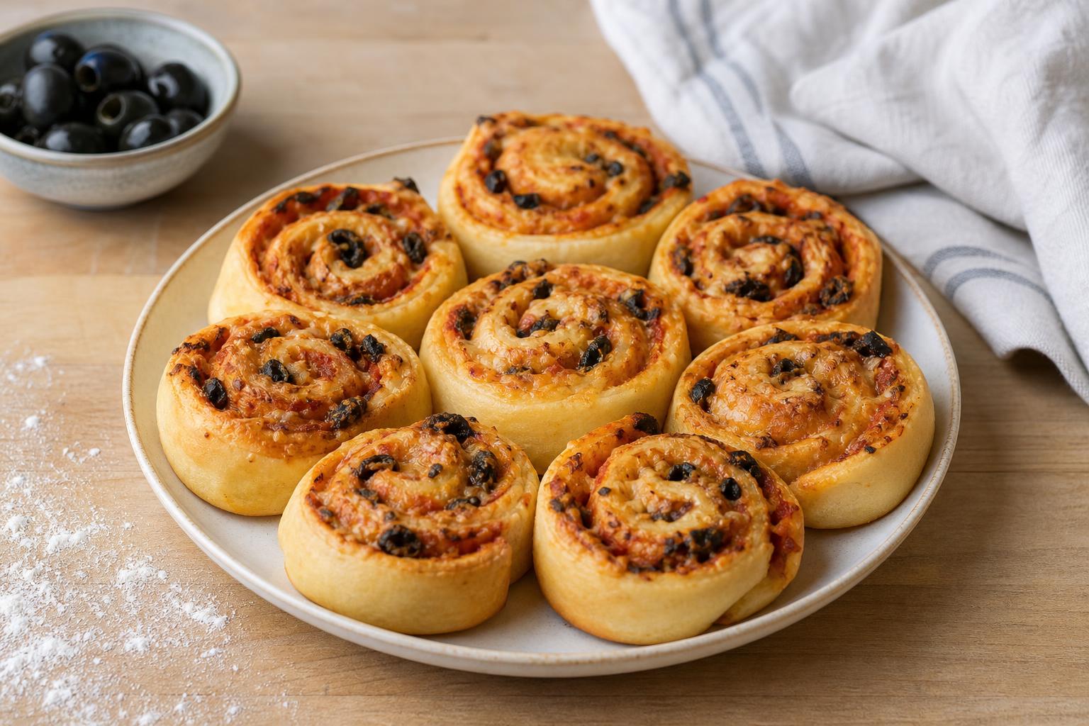 Tomaten-Oliven-Schnecken aus Hefeteig
