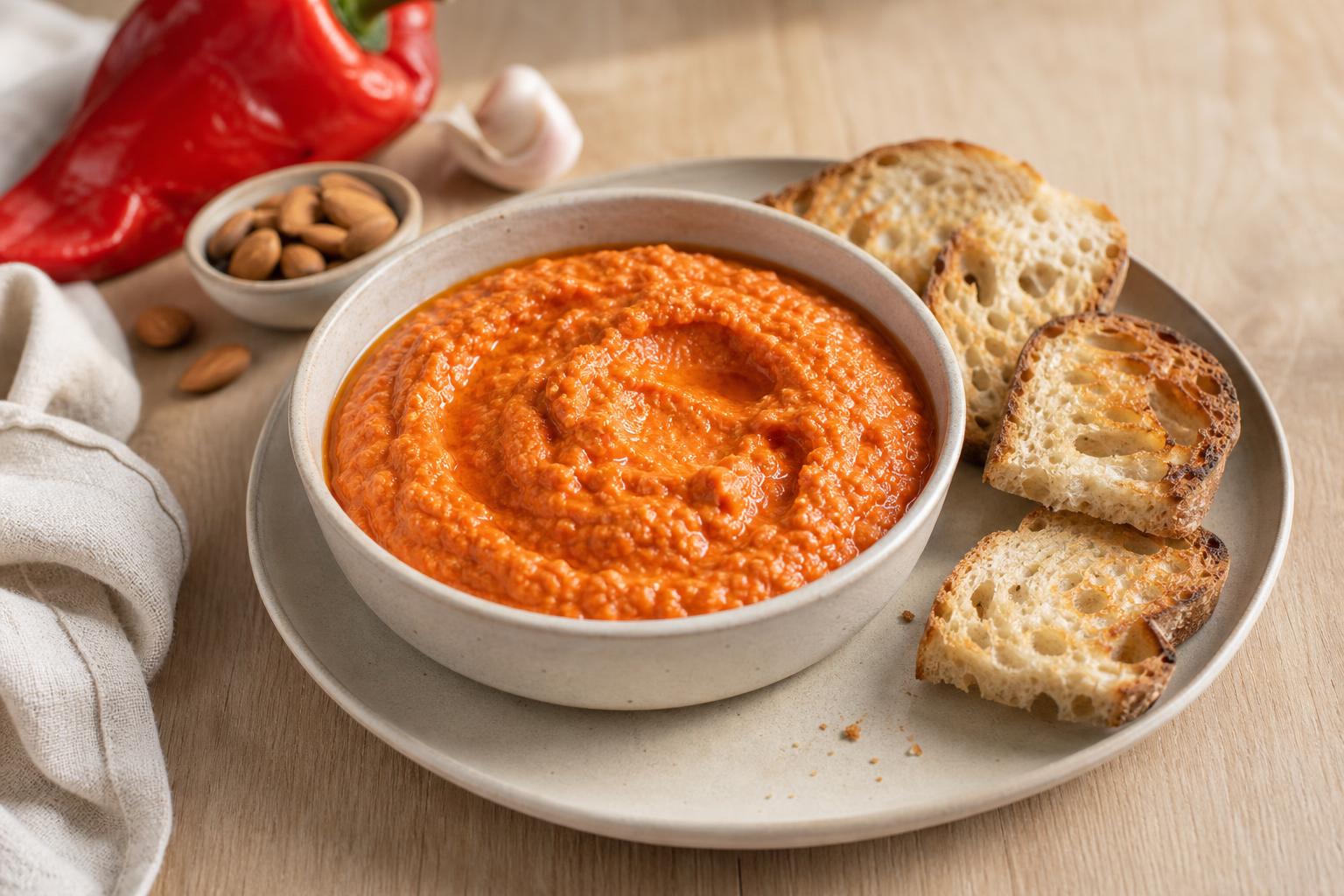 Paprika-Mandel-Creme mit geröstetem Brot