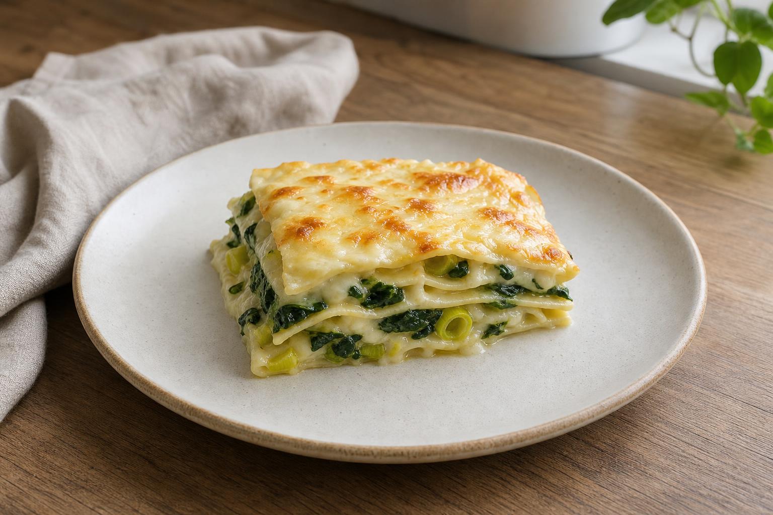 Lauch-Spinat-Lasagne mit Zitronenbéchamel