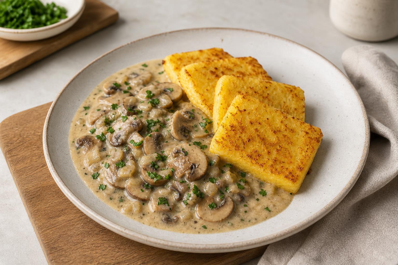 Polentaschnitten mit Pilzragout