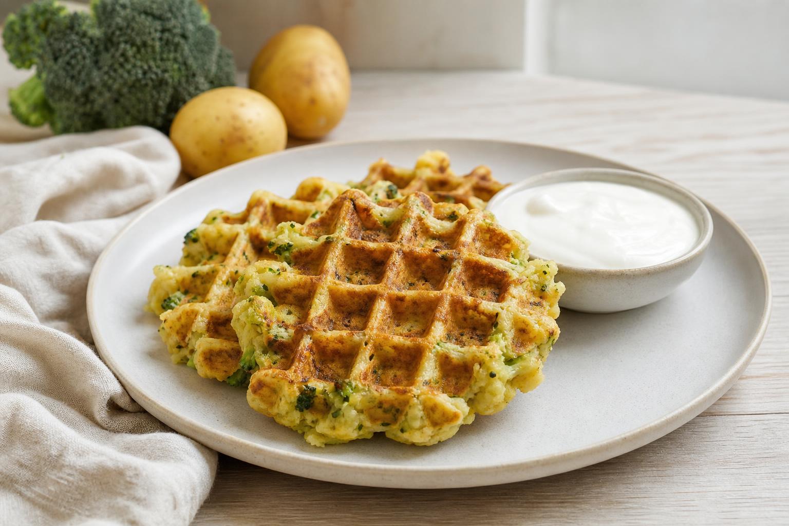 Brokkoli-Kartoffel-Waffeln mit Käse