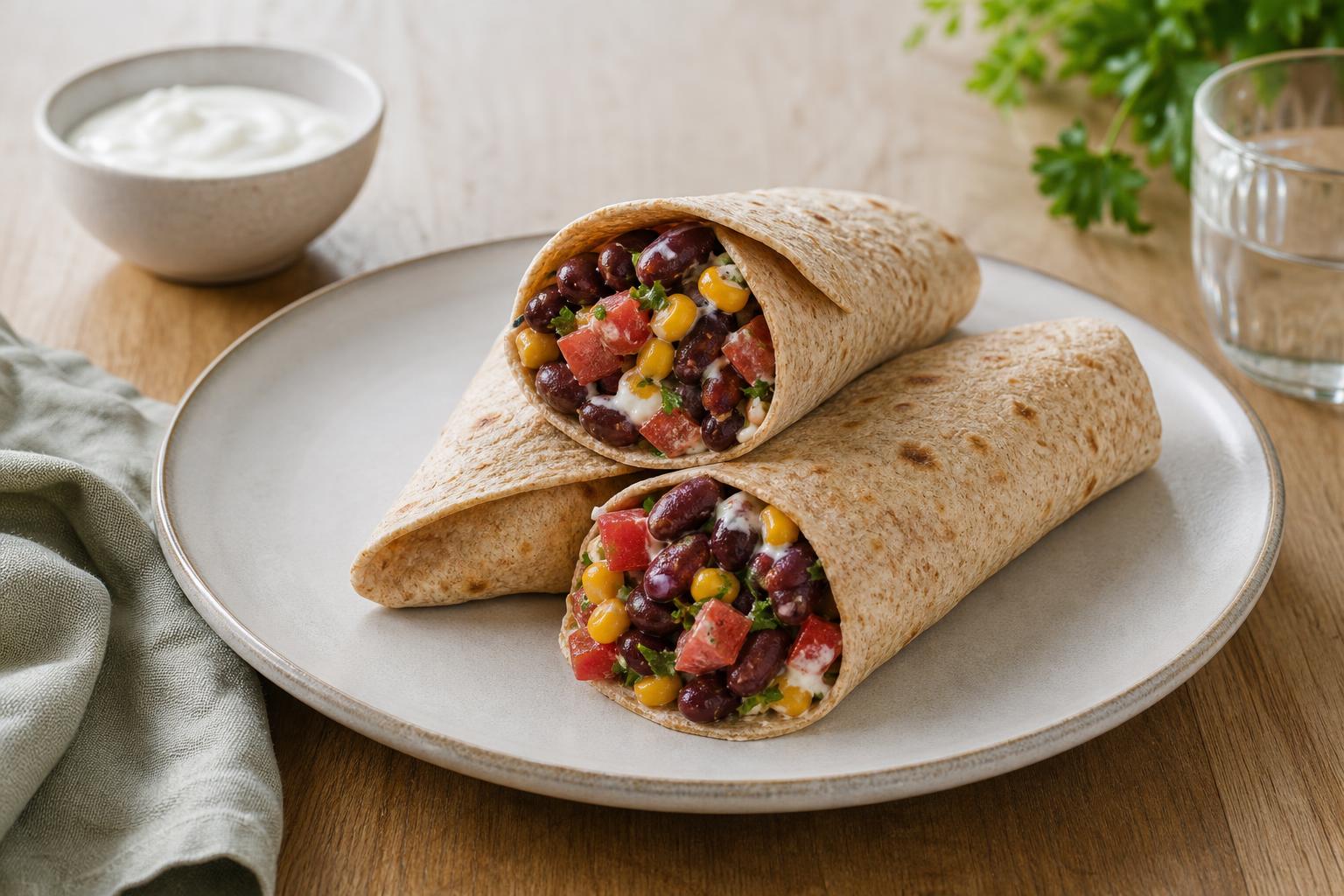 Vollkornwraps mit Bohnen-Tomaten-Füllung