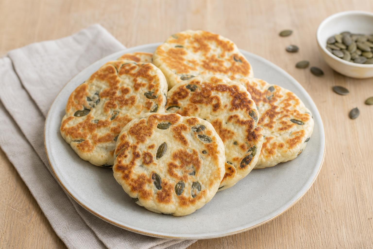 Quark-Pfannenfladen mit Kürbiskernen