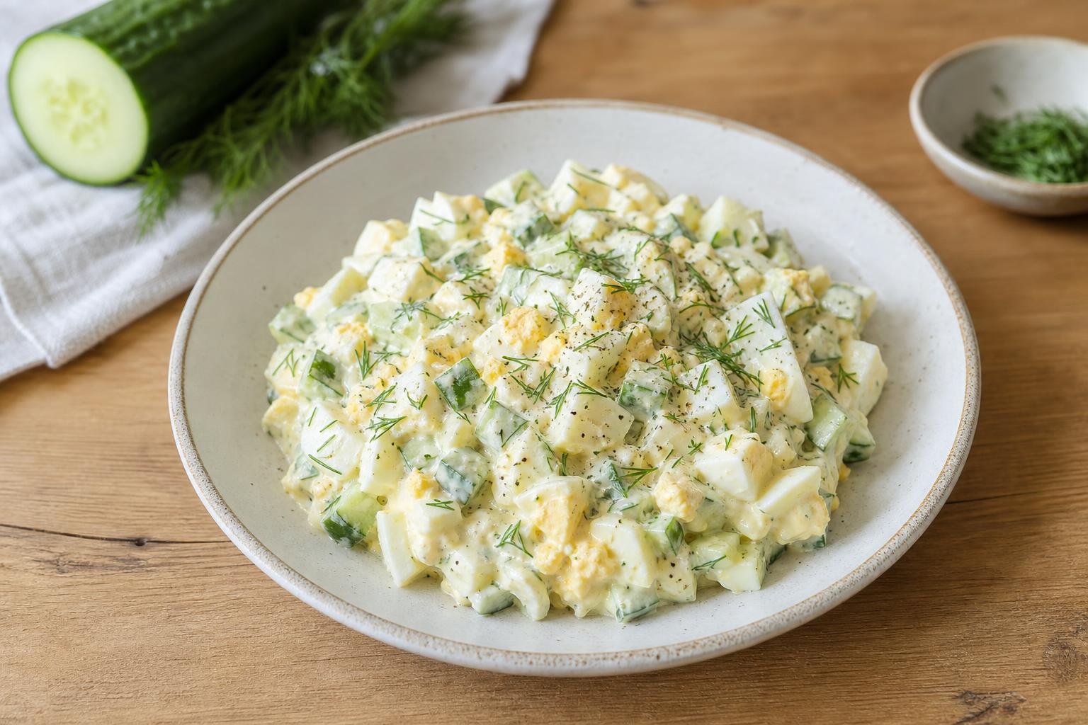 Eiersalat mit Gurke, Dill und Joghurtdressing