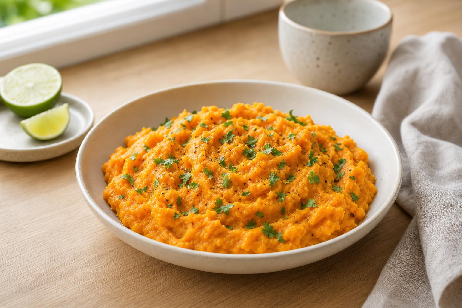 Süßkartoffelstampf mit Kokos und Limette