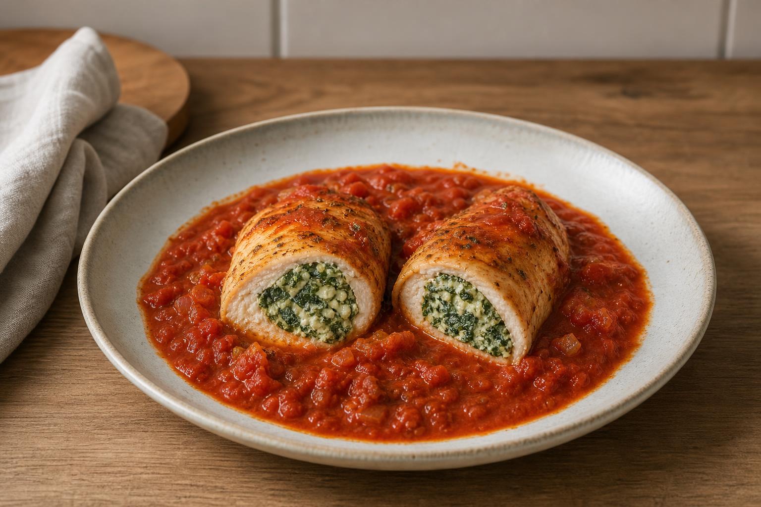 Putenröllchen mit Spinat-Frischkäse-Füllung