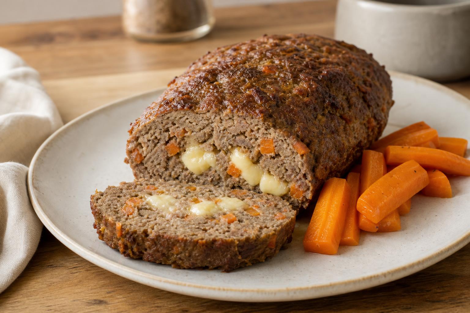 Rinderhackbraten mit Möhren und Bergkäse