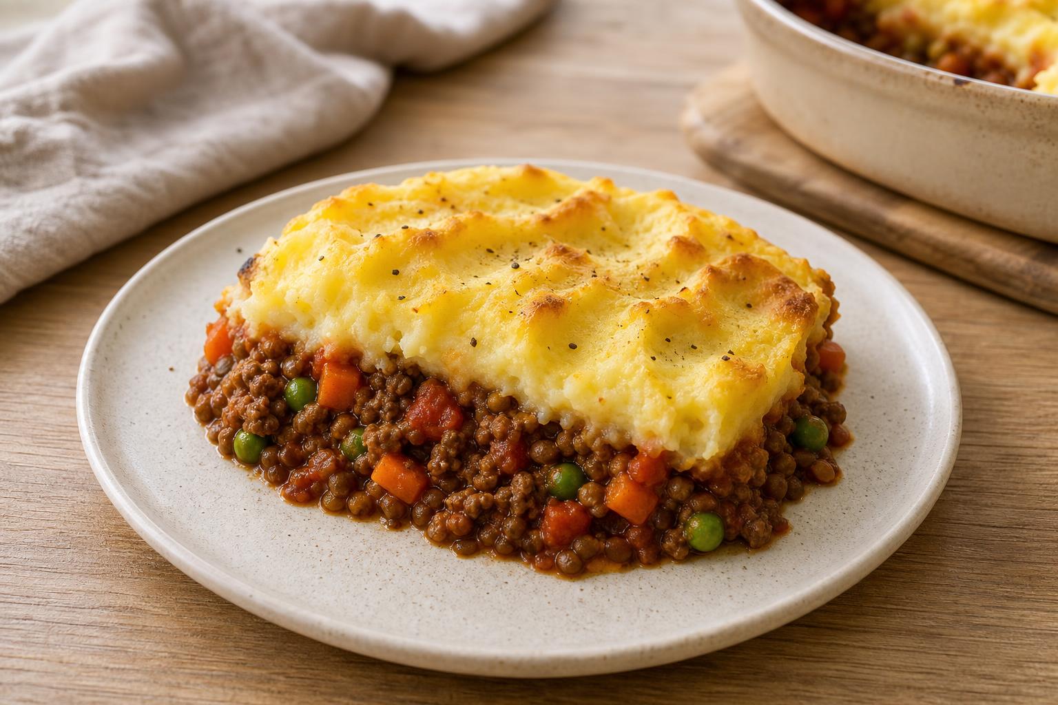 Kartoffelhaube auf Rinder-Linsen-Ragout