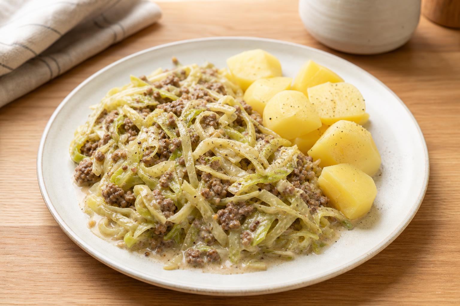 Spitzkohl-Hack-Pfanne mit Senfrahm