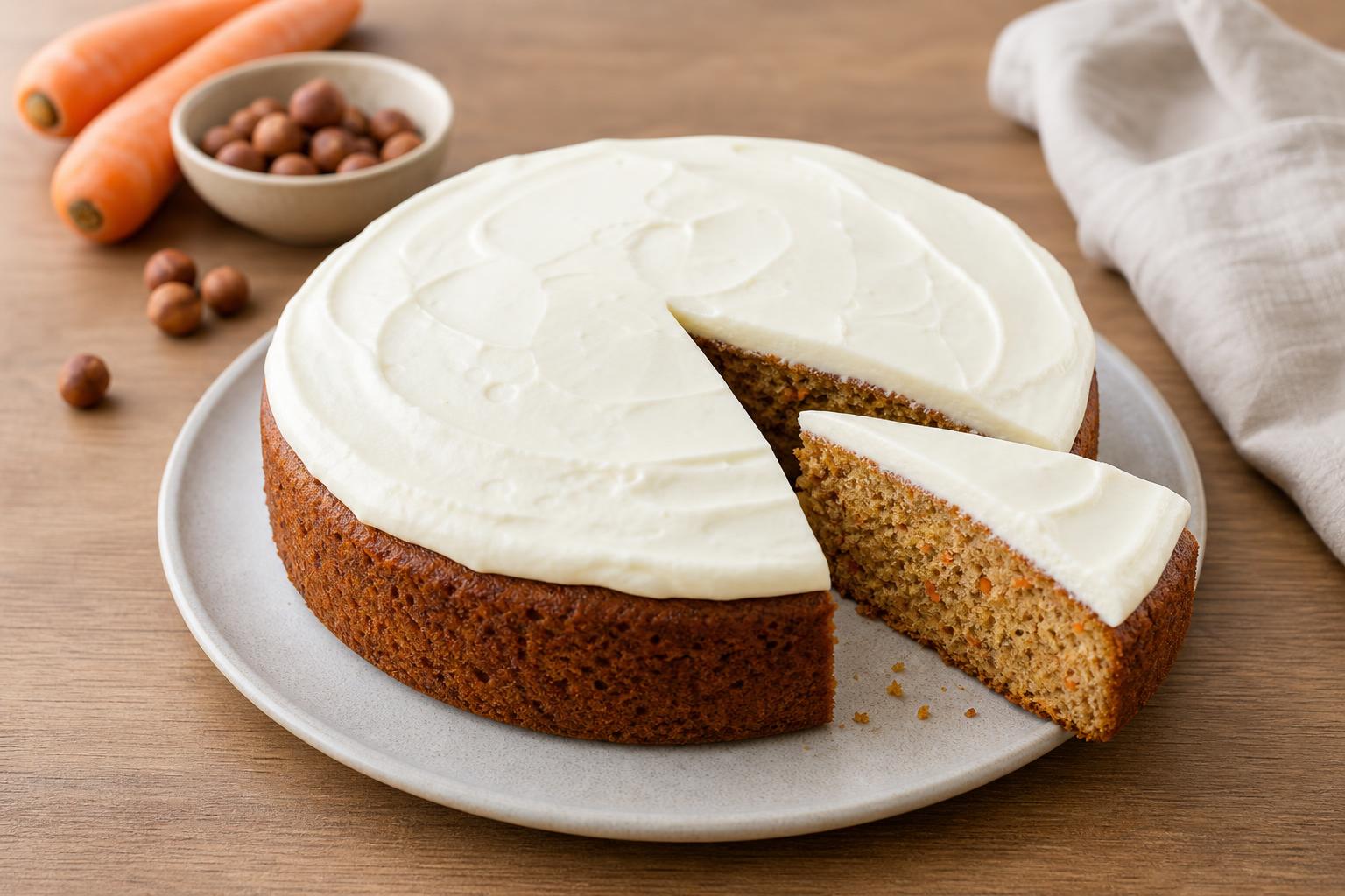 Möhren-Haselnuss-Kuchen mit Frischkäsehaube