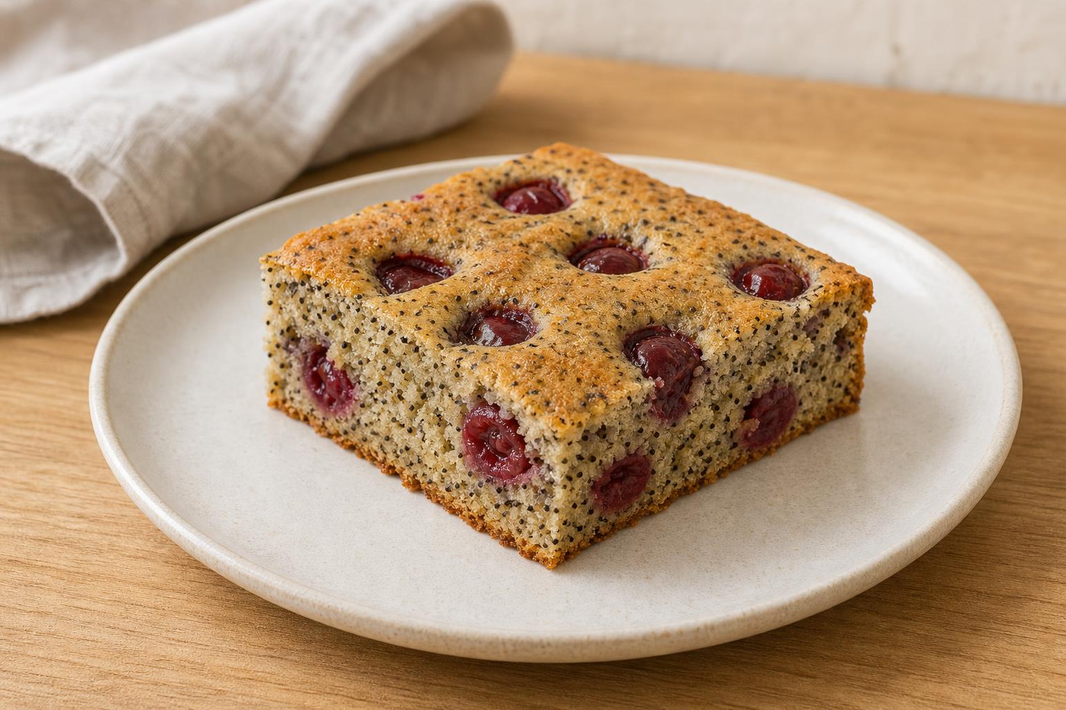 Mohn-Kirsch-Blechkuchen mit Joghurt