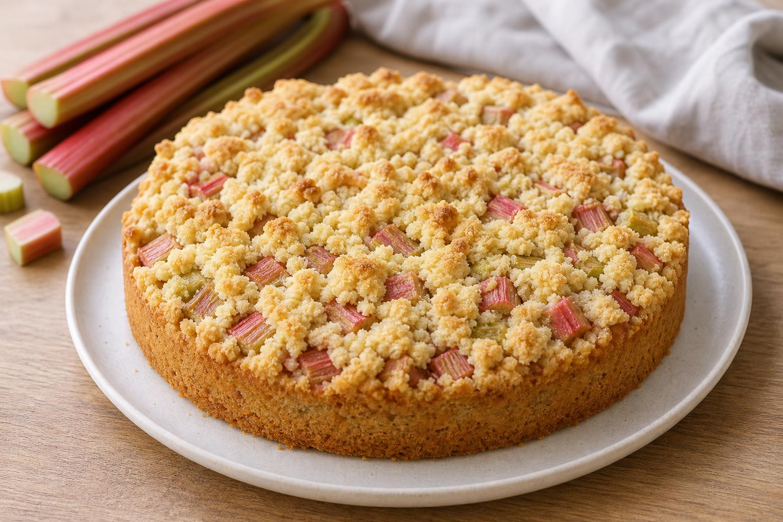 Rhabarber-Streuselkuchen mit Mandelboden