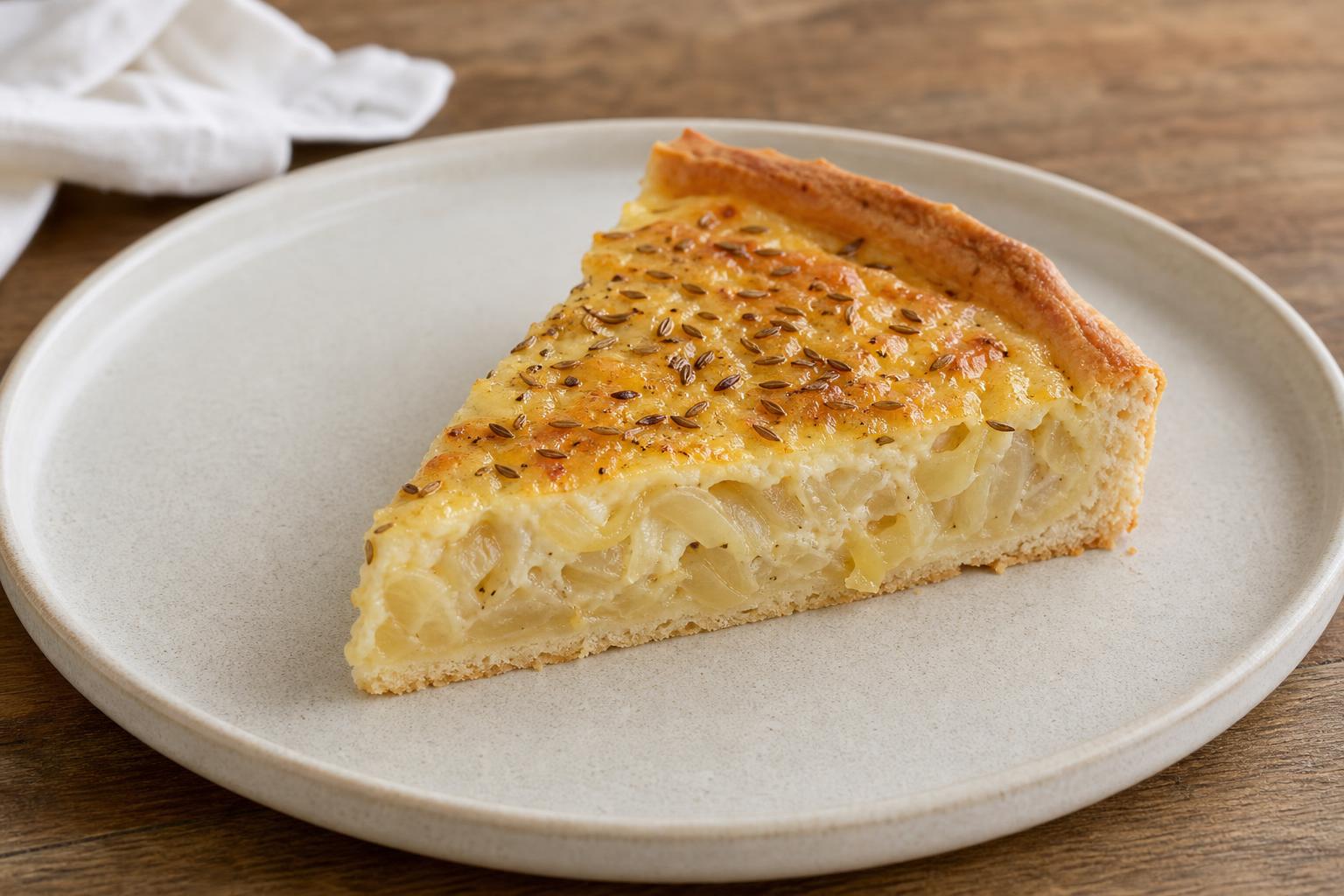 Vegetarischer Zwiebelkuchen mit Kümmel