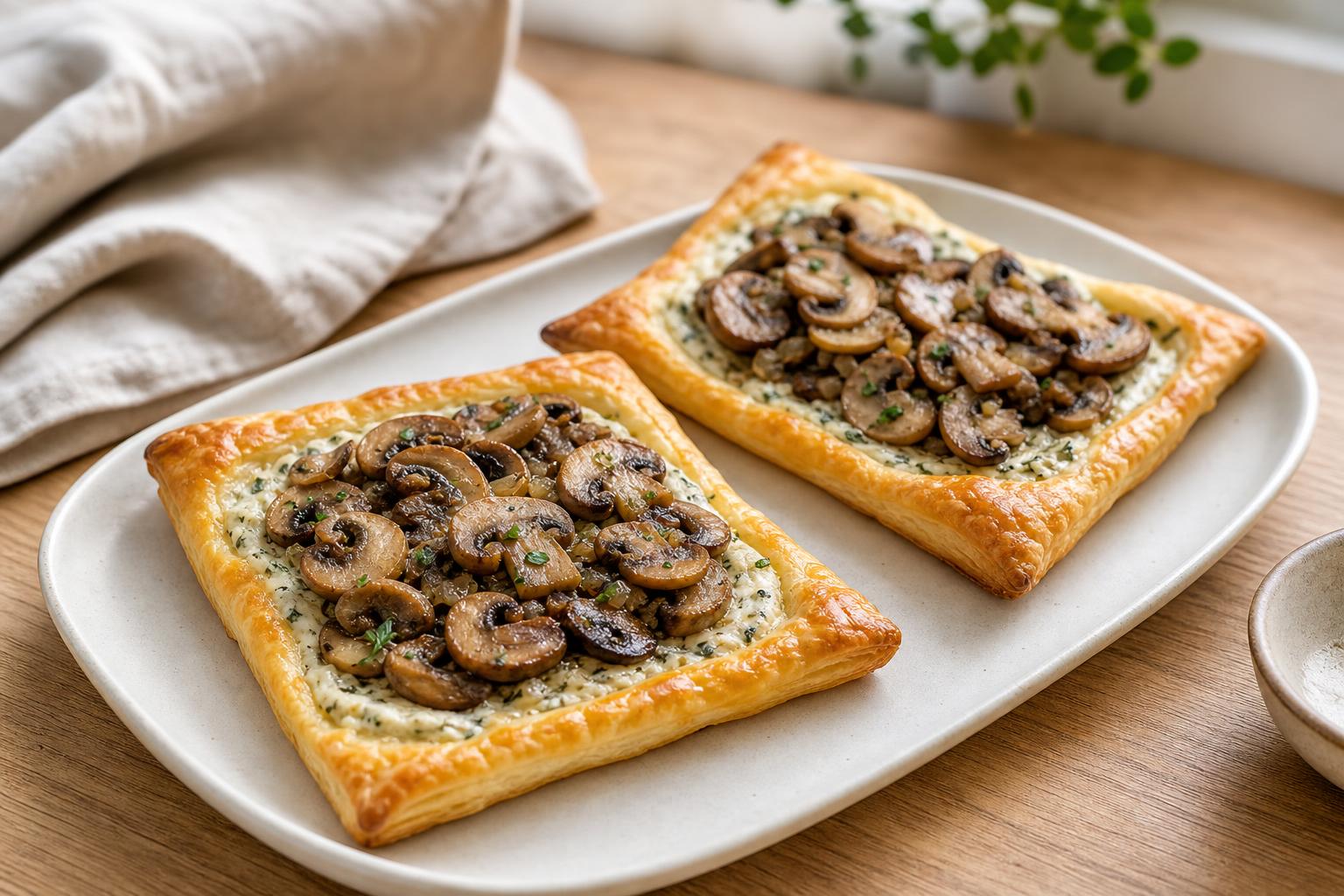 Champignon-Blätterteigschnitten mit Kräutercreme