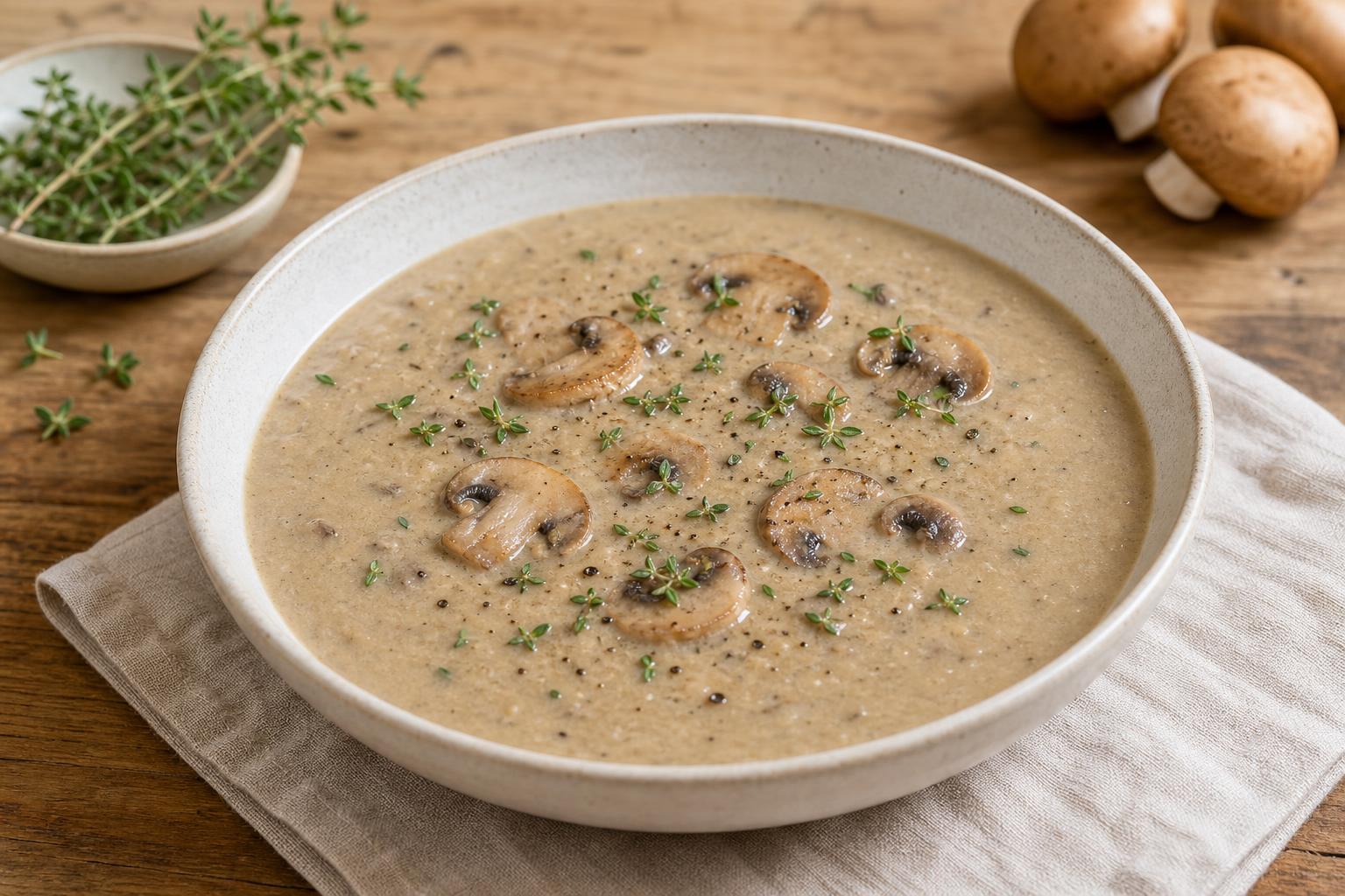 Champignoncremesuppe mit Thymian und Kartoffel