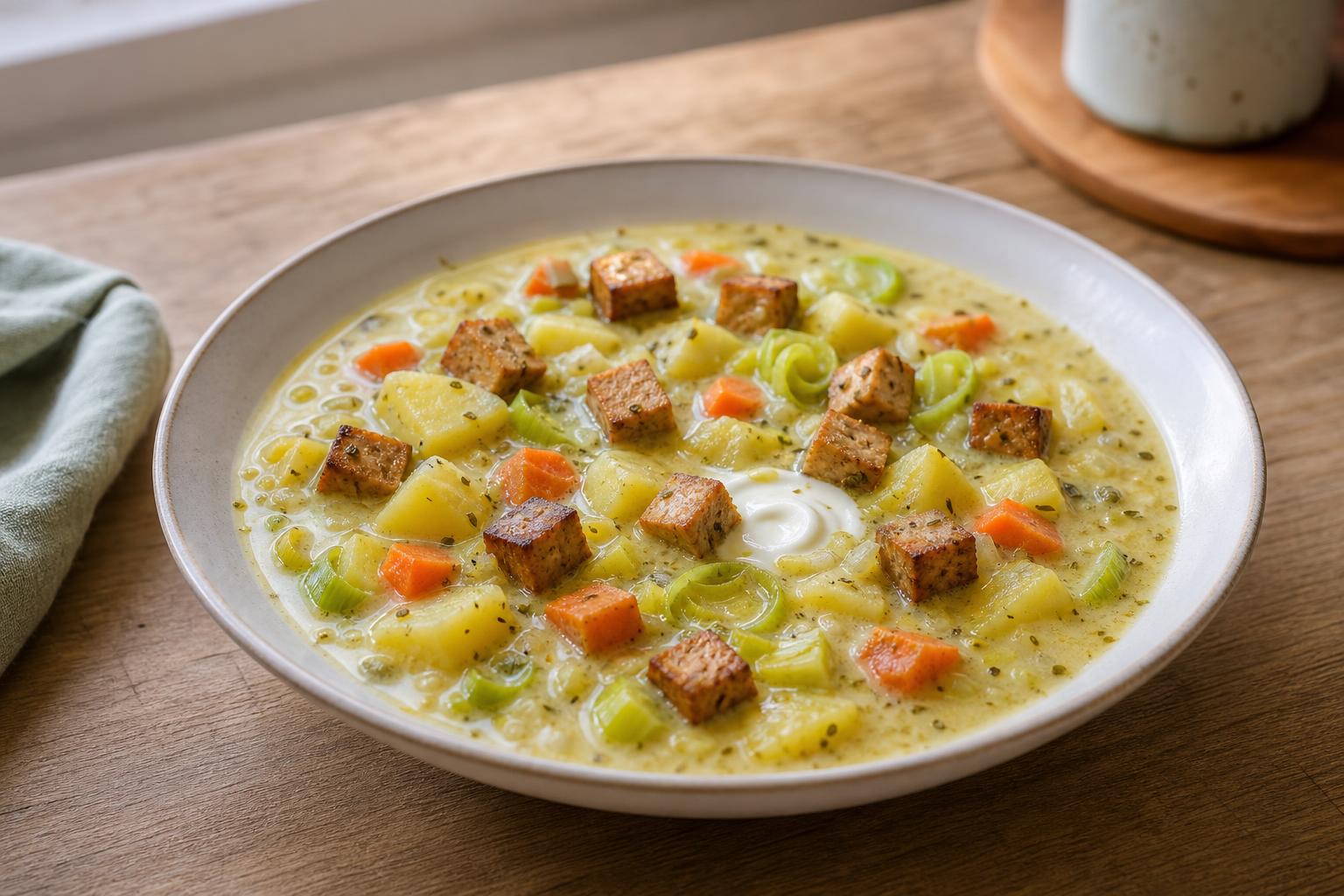 Kartoffelsuppe mit Lauch und Räuchertofu