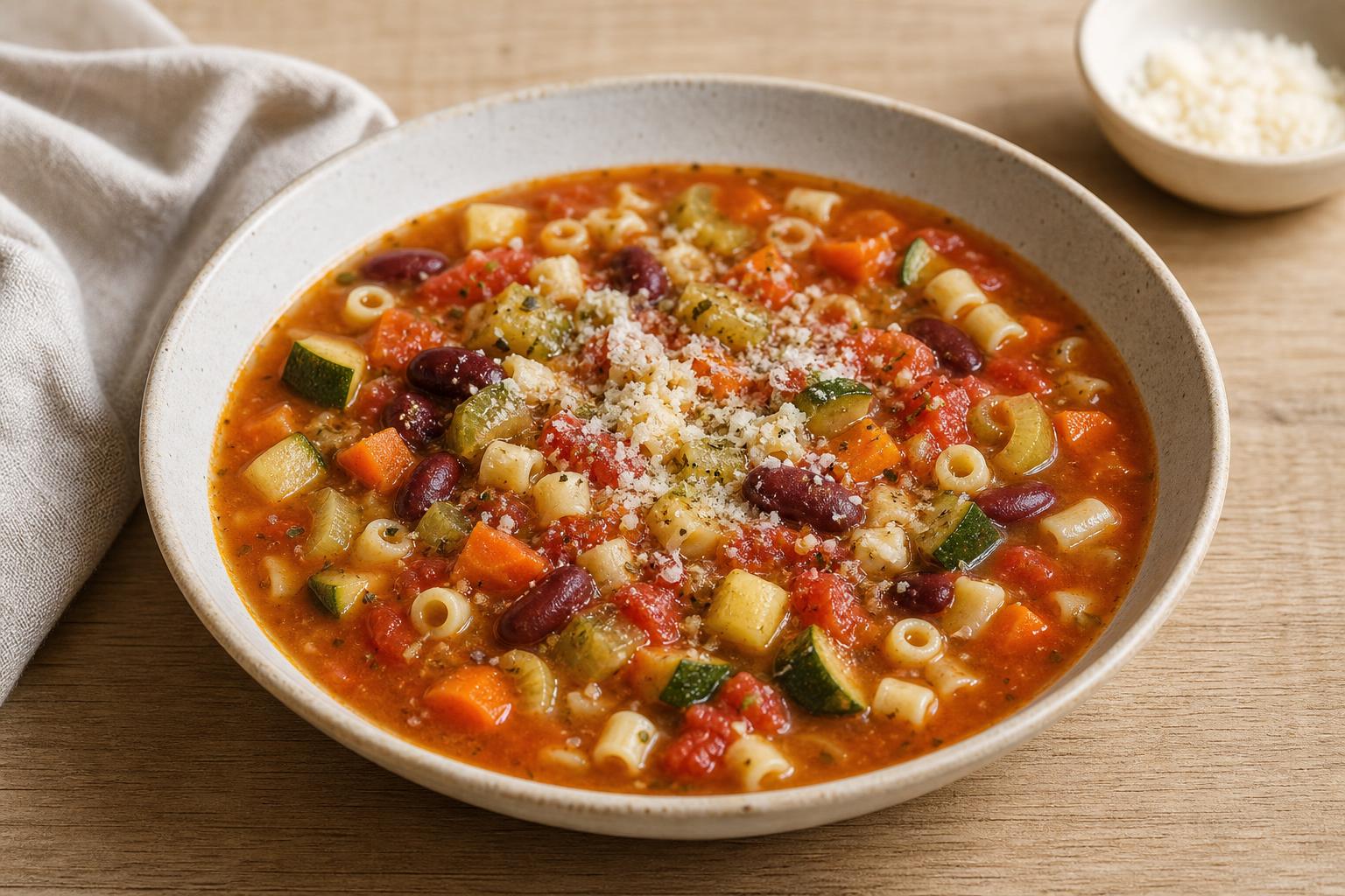 Minestrone mit kleinen Nudeln und Kidneybohnen