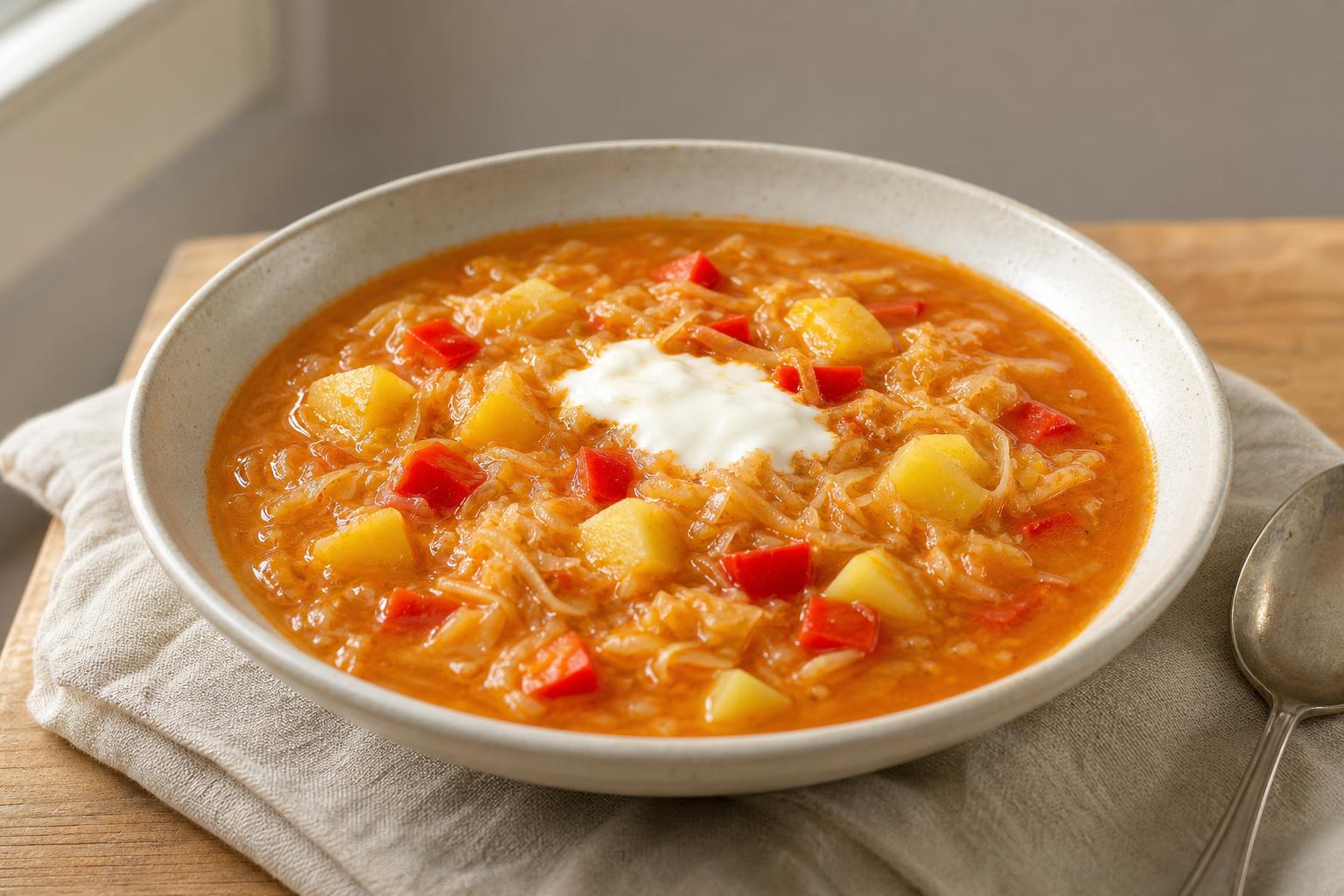 Sauerkrautsuppe mit Paprika und Kartoffeln
