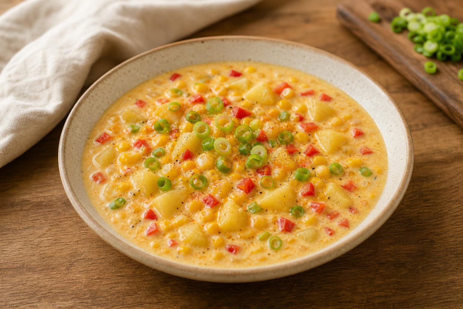 Mais-Chowder mit Kartoffeln und Frühlingszwiebeln