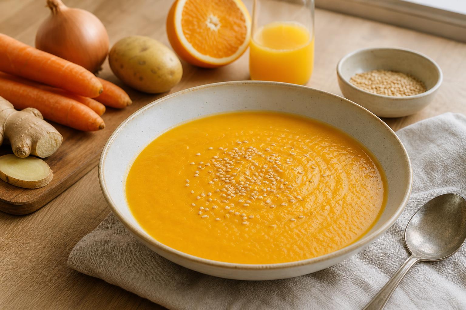 Möhren-Ingwer-Suppe mit Orange und Sesam