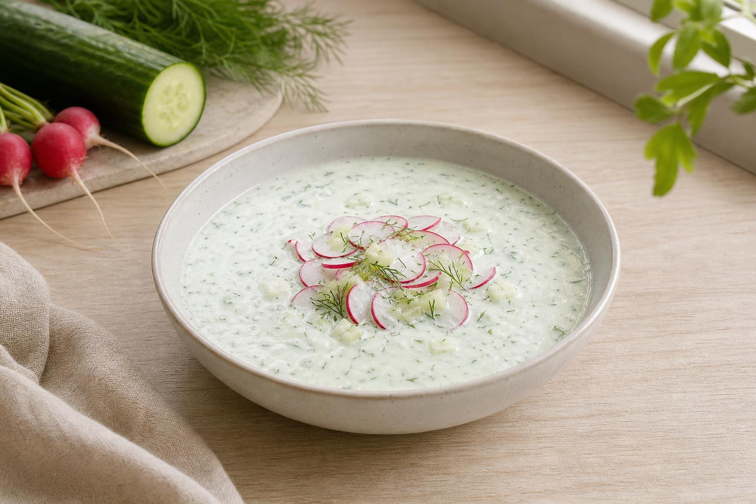 Kalte Gurken-Joghurt-Suppe mit Radieschen