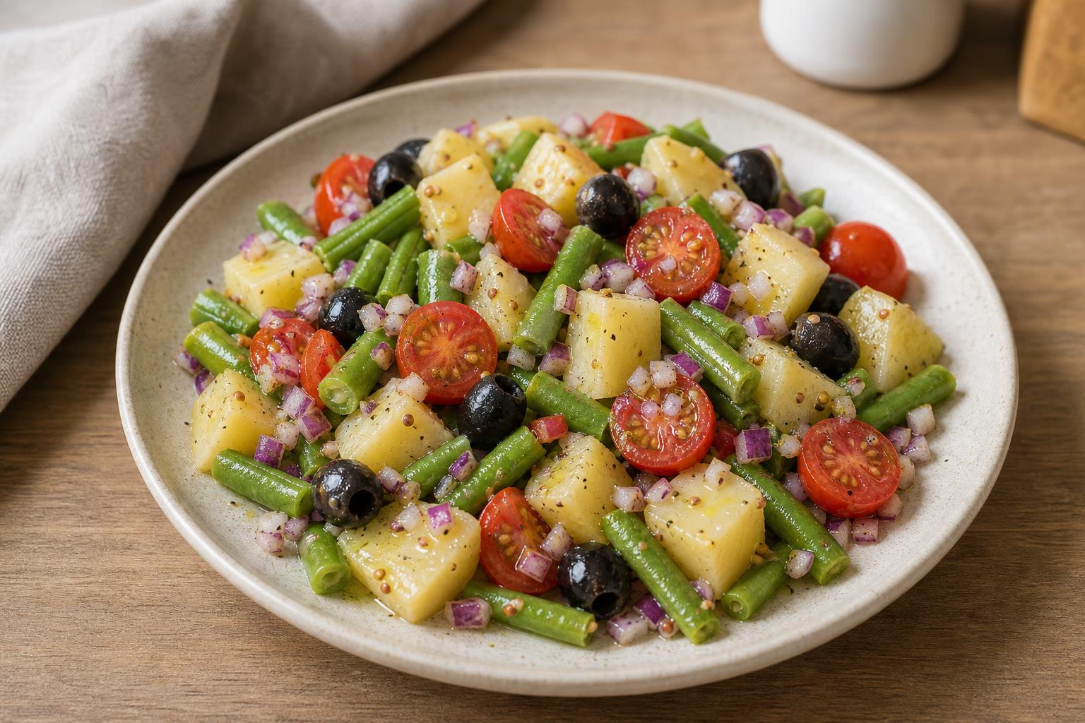Mediterraner Kartoffel-Bohnen-Salat mit Oliven