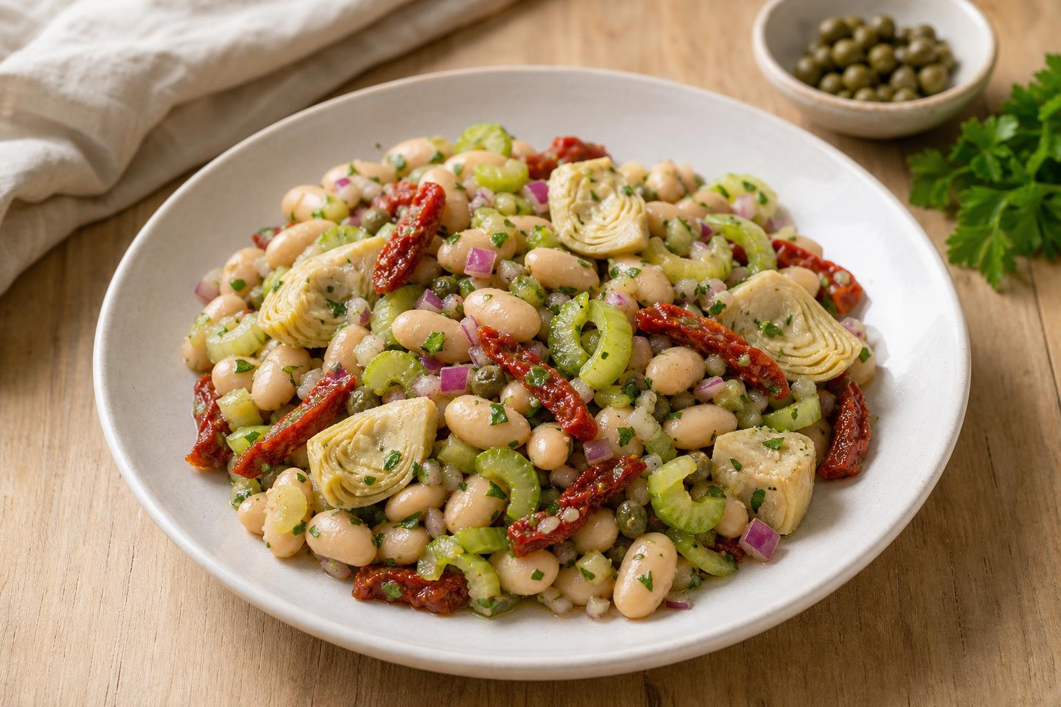 Weiße-Bohnen-Salat mit Artischocken und getrockneten Tomaten