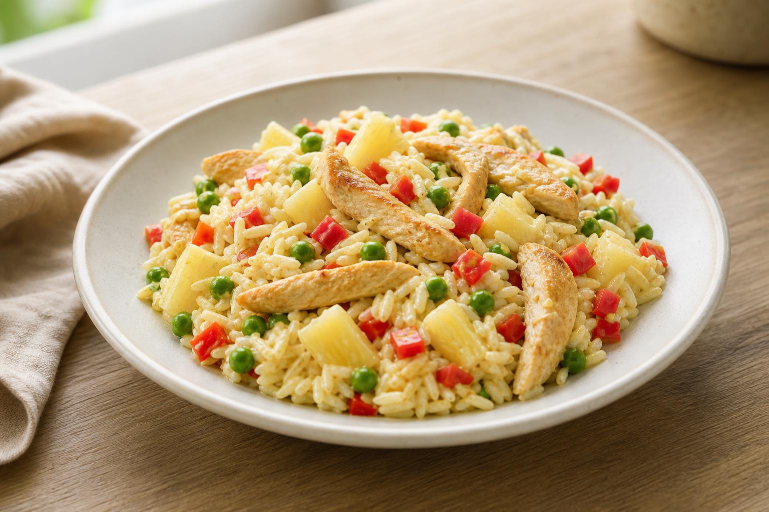 Curry-Reissalat mit Pute und Ananas