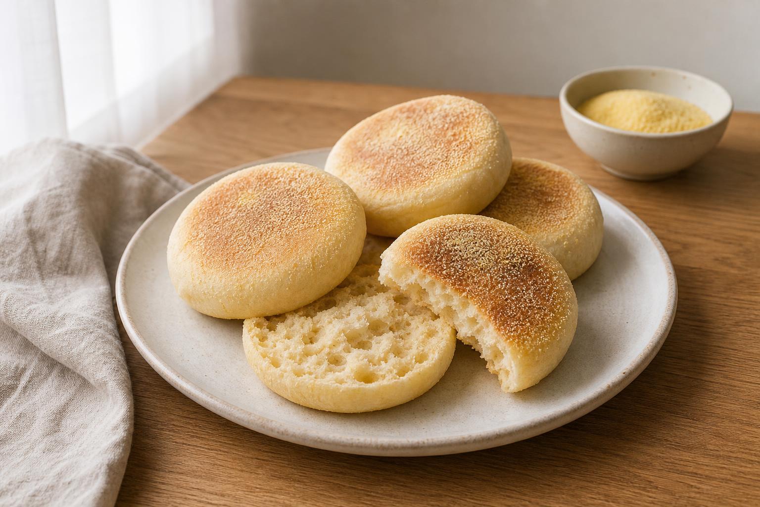 English Muffins mit Maisgrieß aus der Pfanne