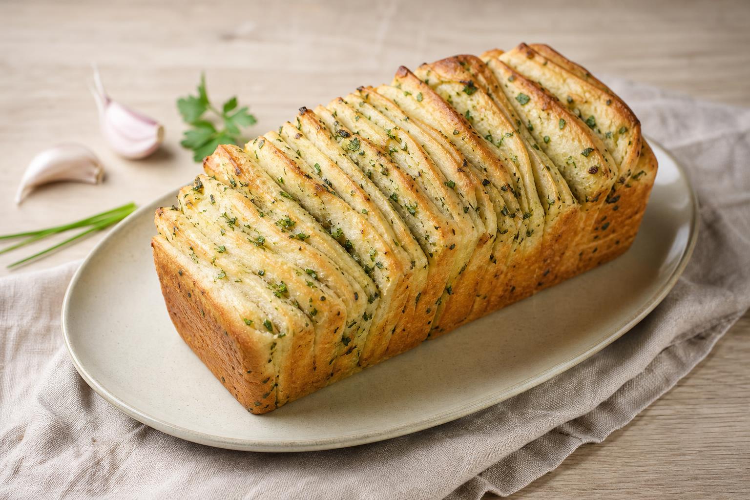 Knoblauch-Kräuter-Faltenbrot aus der Kastenform
