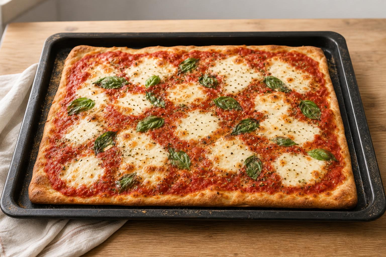 Pizza Margherita vom heißen Blech