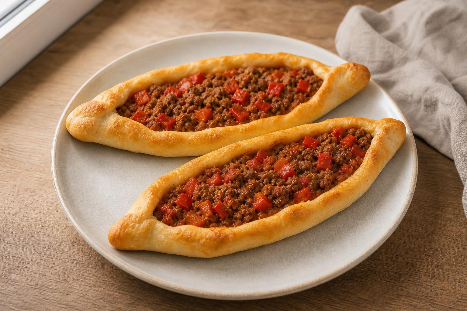 Pide mit gewürztem Rinderhack und Paprika