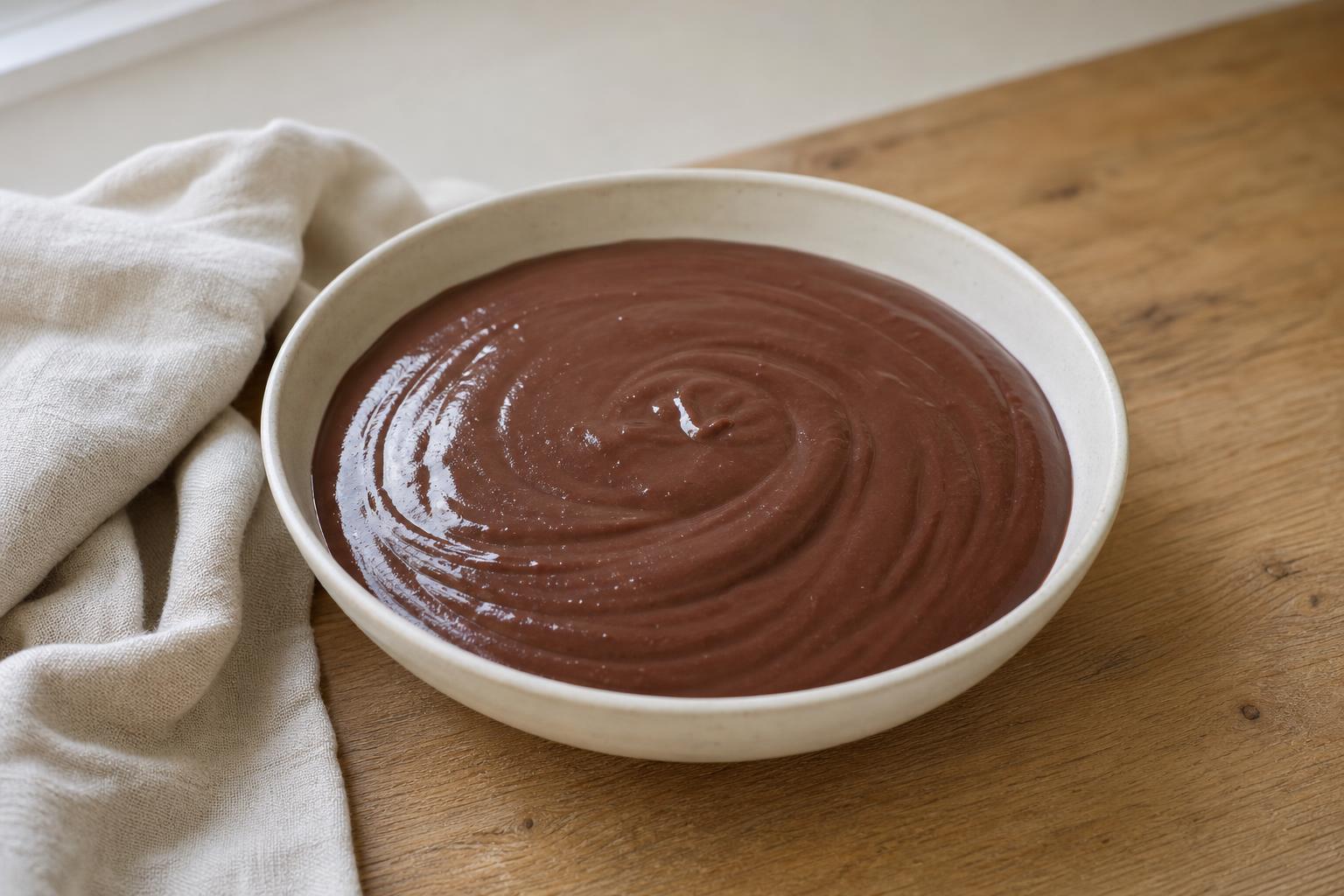 Dunkler Schokoladenpudding mit Kakaonote