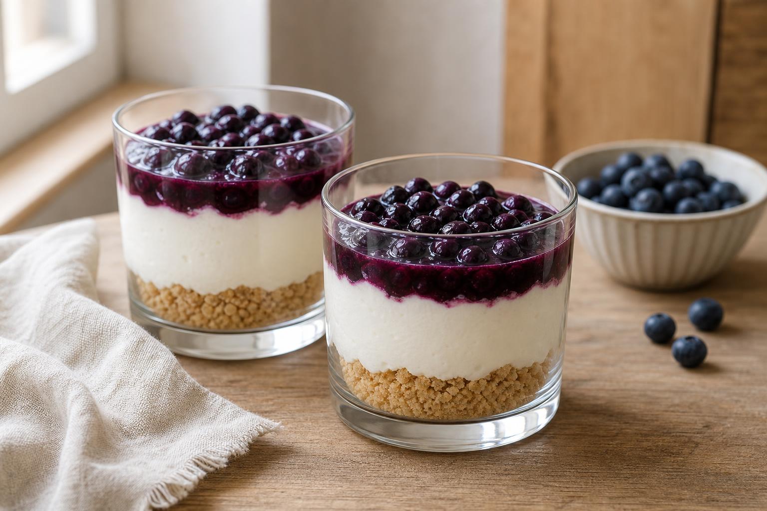 Cheesecake-Creme im Glas mit Blaubeersauce
