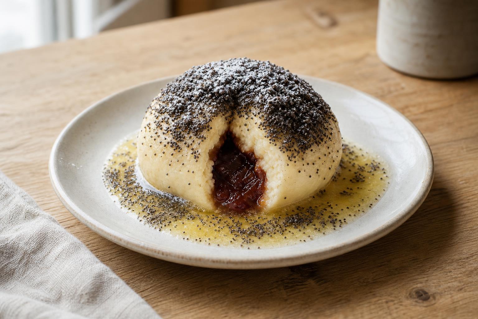 Germknödel mit Pflaumenmus und Mohnzucker