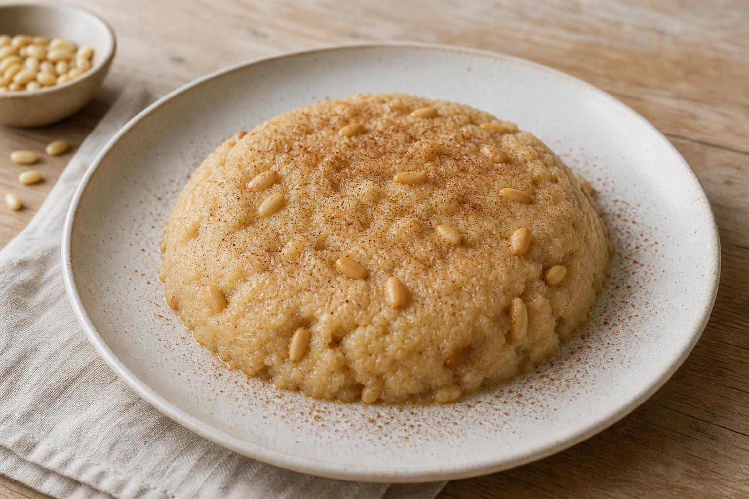 Geröstetes Grießdessert mit Pinienkernen