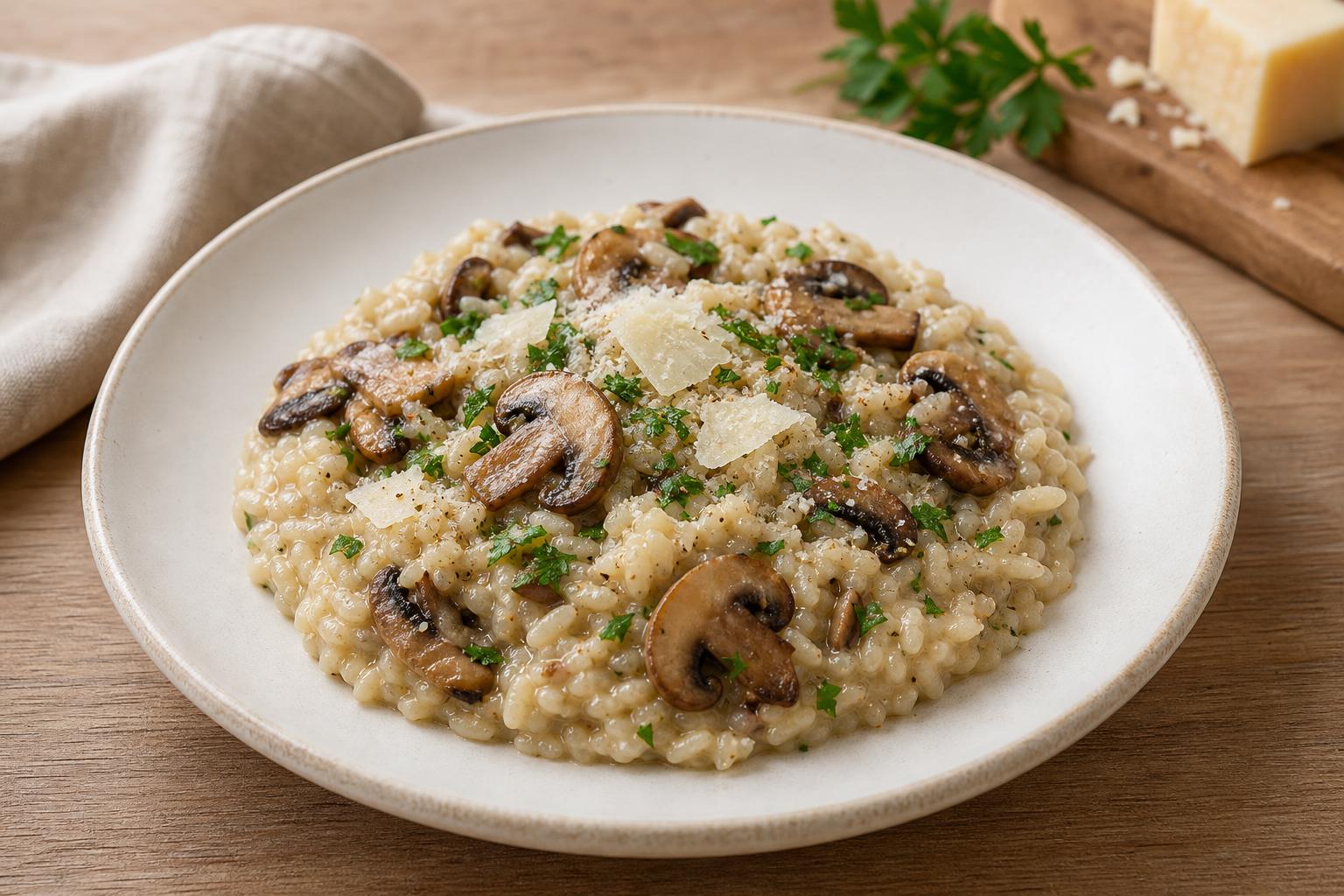 Pilzrisotto mit Parmesan und Petersilie