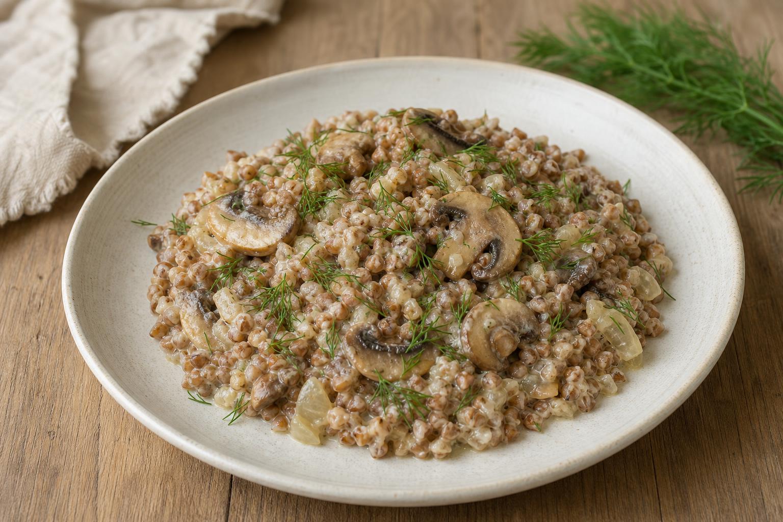 Buchweizen-Kasha mit Zwiebeln und Champignons