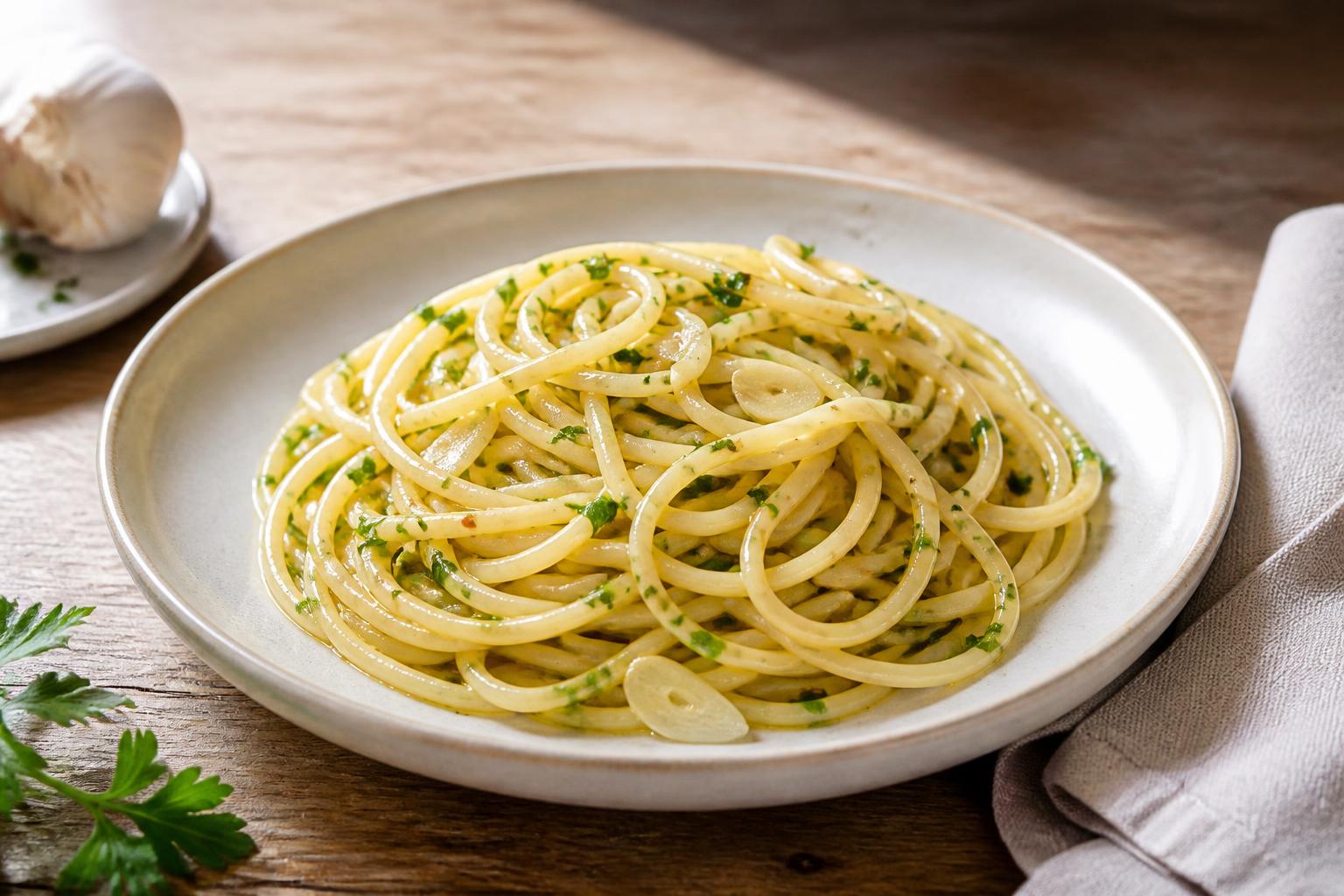 Spaghetti Aglio e Olio mit Petersilie